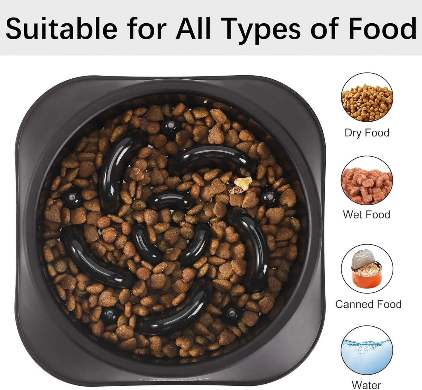 Slow Feeder Dog Bowls, Non Slip Cat Food Bowls, Bloat Stop Maze Pet Dishes, Interactive Feeder for All Breeds 2 Cup Black