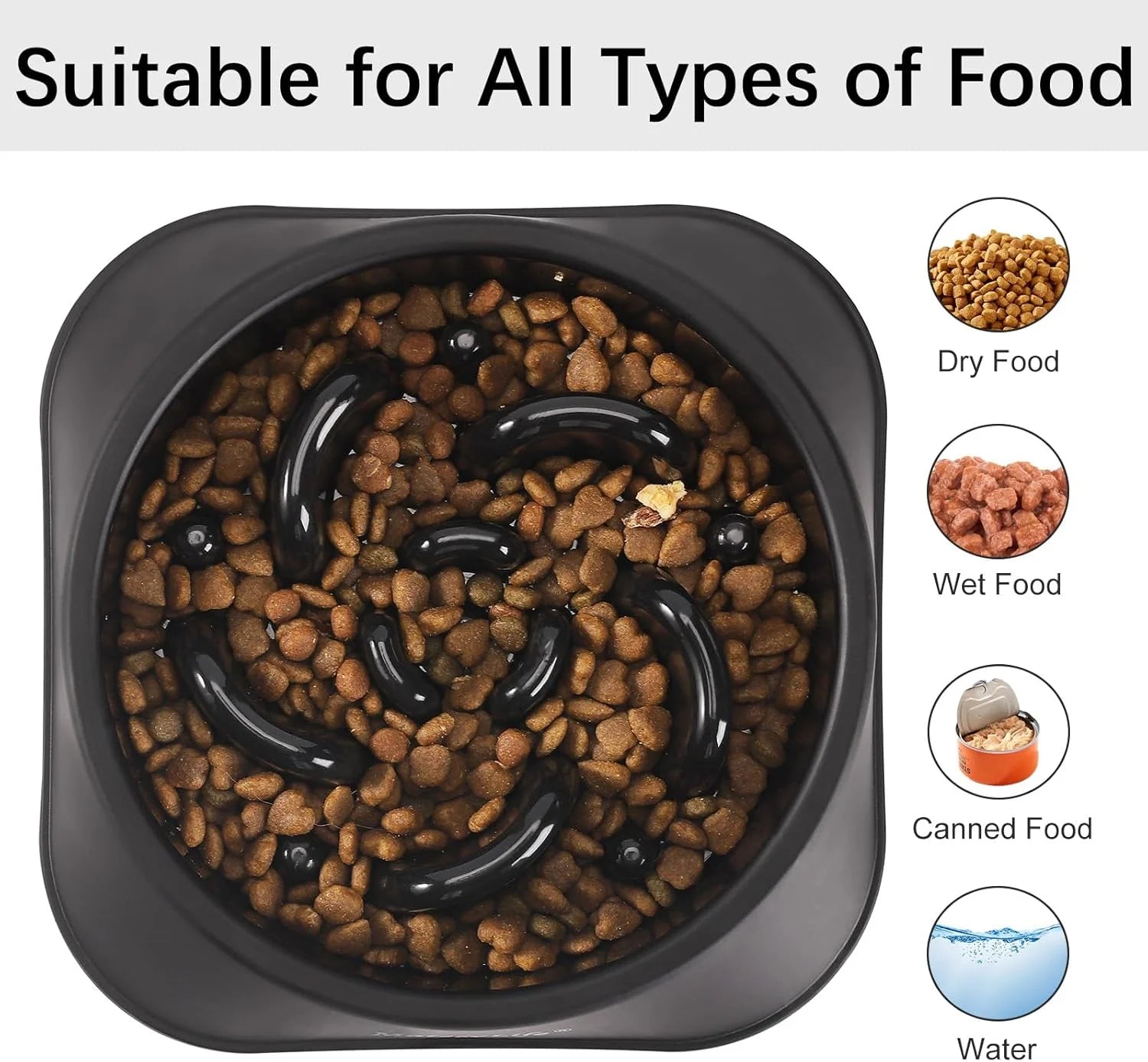 Slow Feeder Dog Bowls, Non Slip Cat Food Bowls, Bloat Stop Maze Pet Dishes, Interactive Feeder for All Breeds 2 Cup Black