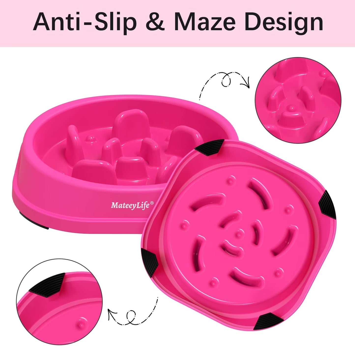 Slow Feeder Dog Bowls, Non Slip Cat Food Bowls, Bloat Stop Maze Pet Dishes, Interactive Feeder for Small Breeds 1 Cup Purple