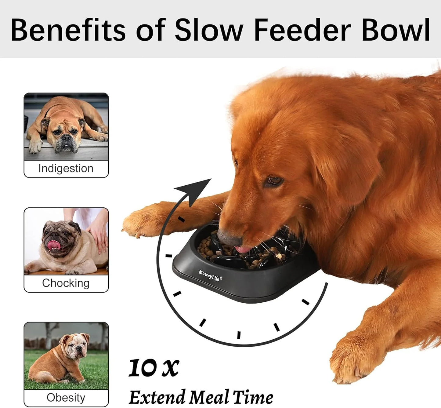 Slow Feeder Dog Bowls, Non Slip Cat Food Bowls, Bloat Stop Maze Pet Dishes, Interactive Feeder for All Breeds 2 Cup Black