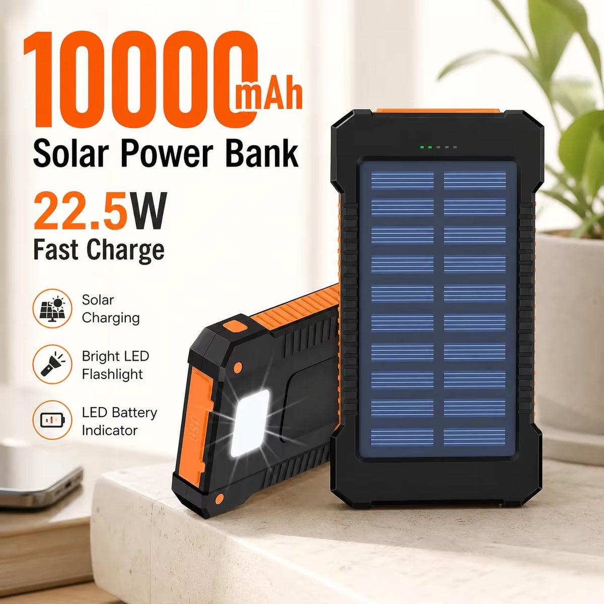 Solar Power Bank – 10000mAh Portable Charger – TryVelnor.co