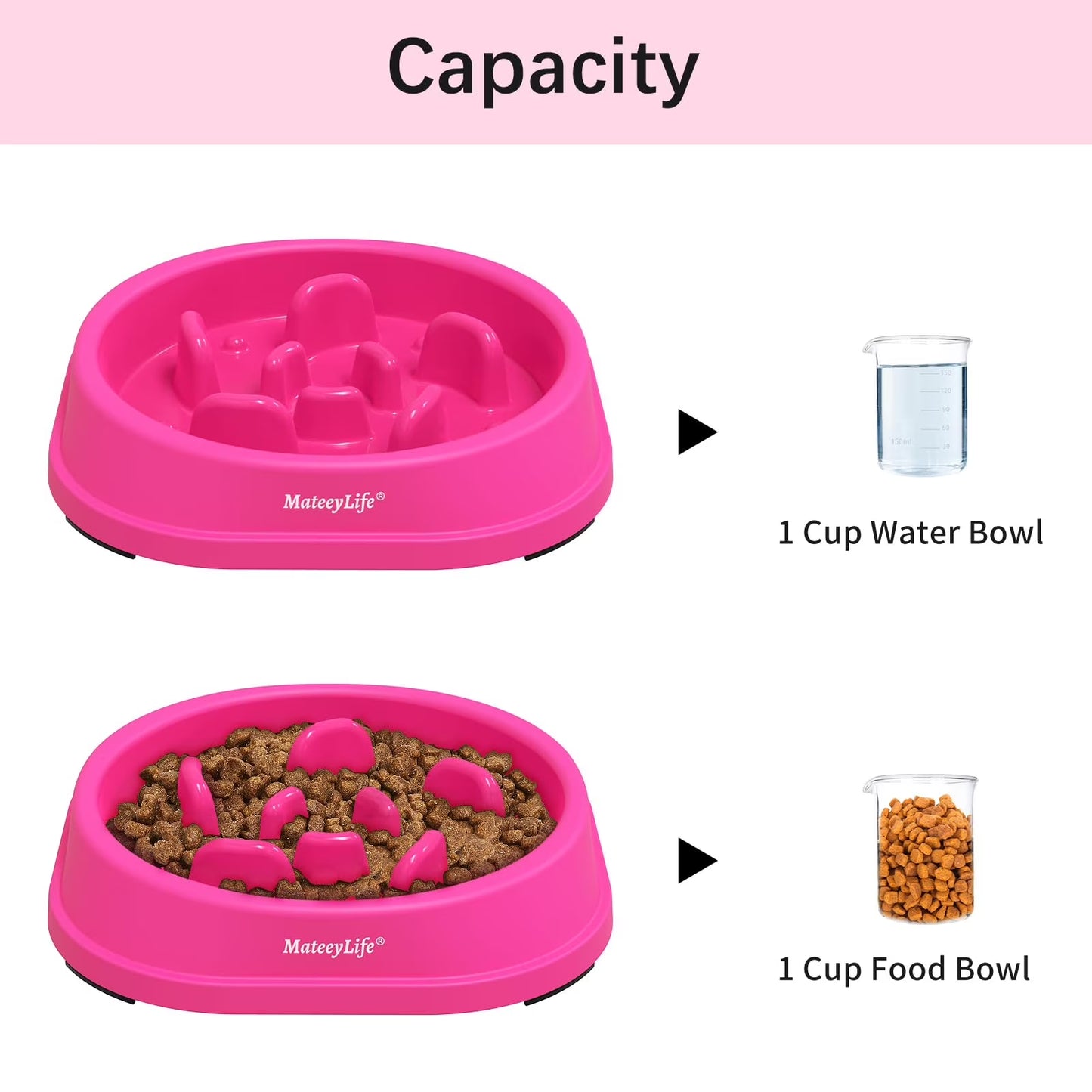 Slow Feeder Dog Bowls, Non Slip Cat Food Bowls, Bloat Stop Maze Pet Dishes, Interactive Feeder for Small Breeds 1 Cup Purple