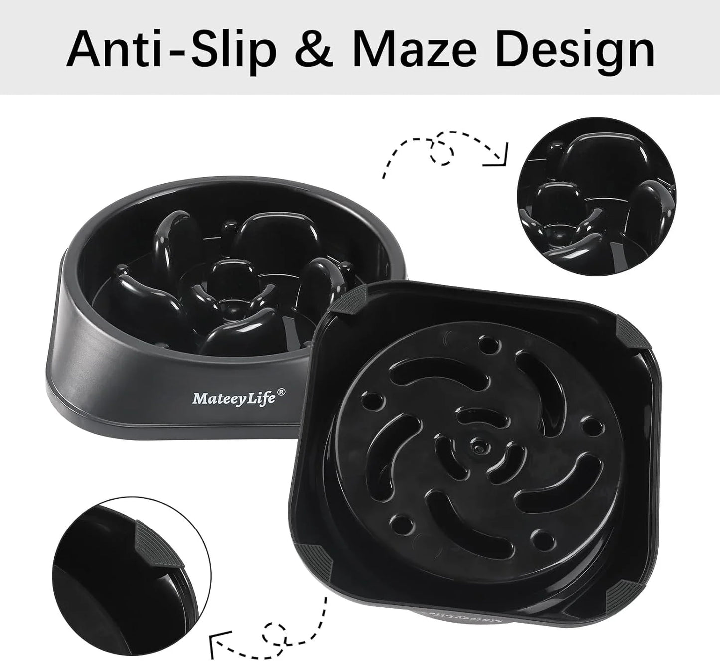 Slow Feeder Dog Bowls, Non Slip Cat Food Bowls, Bloat Stop Maze Pet Dishes, Interactive Feeder for All Breeds 2 Cup Black