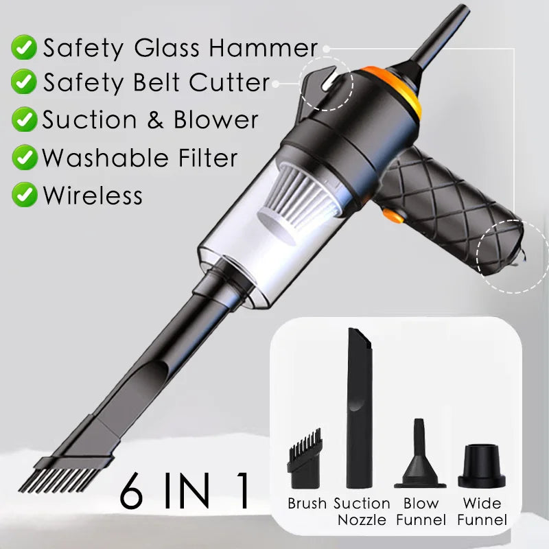6 in 1 Car Vacuum Cleaner Suction Blow Vaccum Vacum Wireless Home Handheld Charging Portable Mini Small Aspiradora Auto Machine